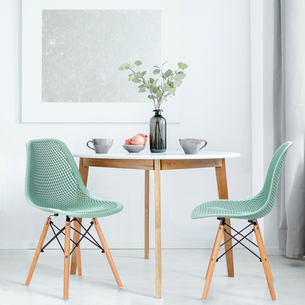 2 Pcs Modern Plastic Hollow Chair Set with Wood Leg-Green - Gallery View 1 of 12