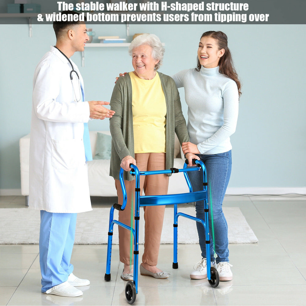 Aluminum Heavy-Duty Folding Wheeled Stand-Assist Walker-Blue - Gallery View 1 of 8