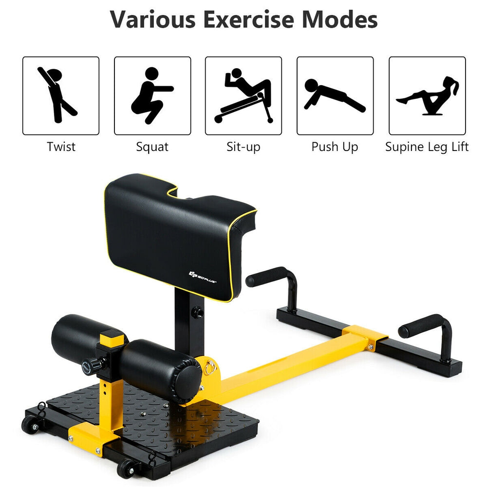 8-in-1 multifunctional home gym squat fitness equipment with adjustable height, ergonomic cushion, and non-slip foot.