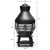 Patio wood burning chimney fireplace with heavy-duty cast iron, round mesh design, ideal for outdoor use in backyards.