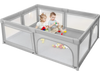 Extra-large gray baby playpen with a spacious design and 50 ocean balls, ideal for crawling and learning to stand.