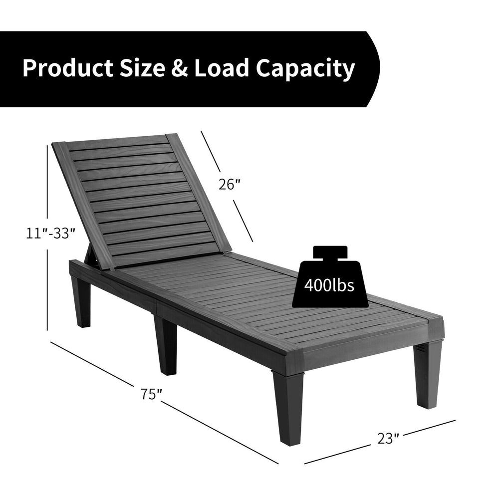 Adjustable outdoor recliner chair in black, featuring a 5-position backrest and sturdy design, ideal for patio use.