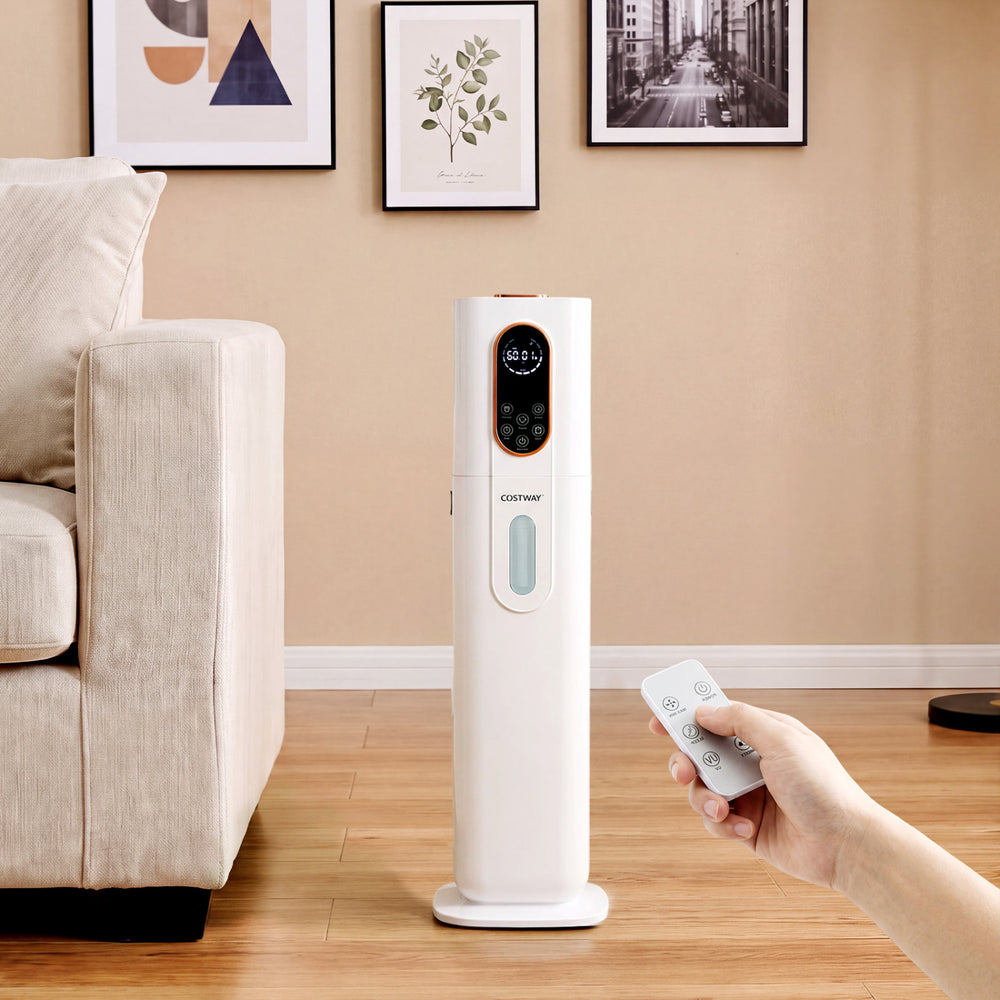 Cool mist humidifier with 2.4 gal tank, remote control, and 540 sq.ft coverage for comfortable large rooms.