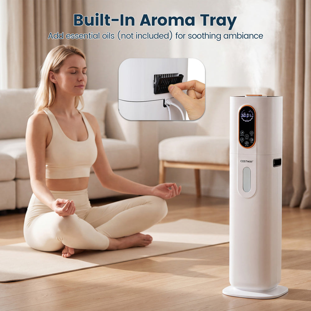 Cool mist humidifier with 2.4 gal tank, built-in aroma tray, and 540 sq.ft coverage for comfortable large rooms.
