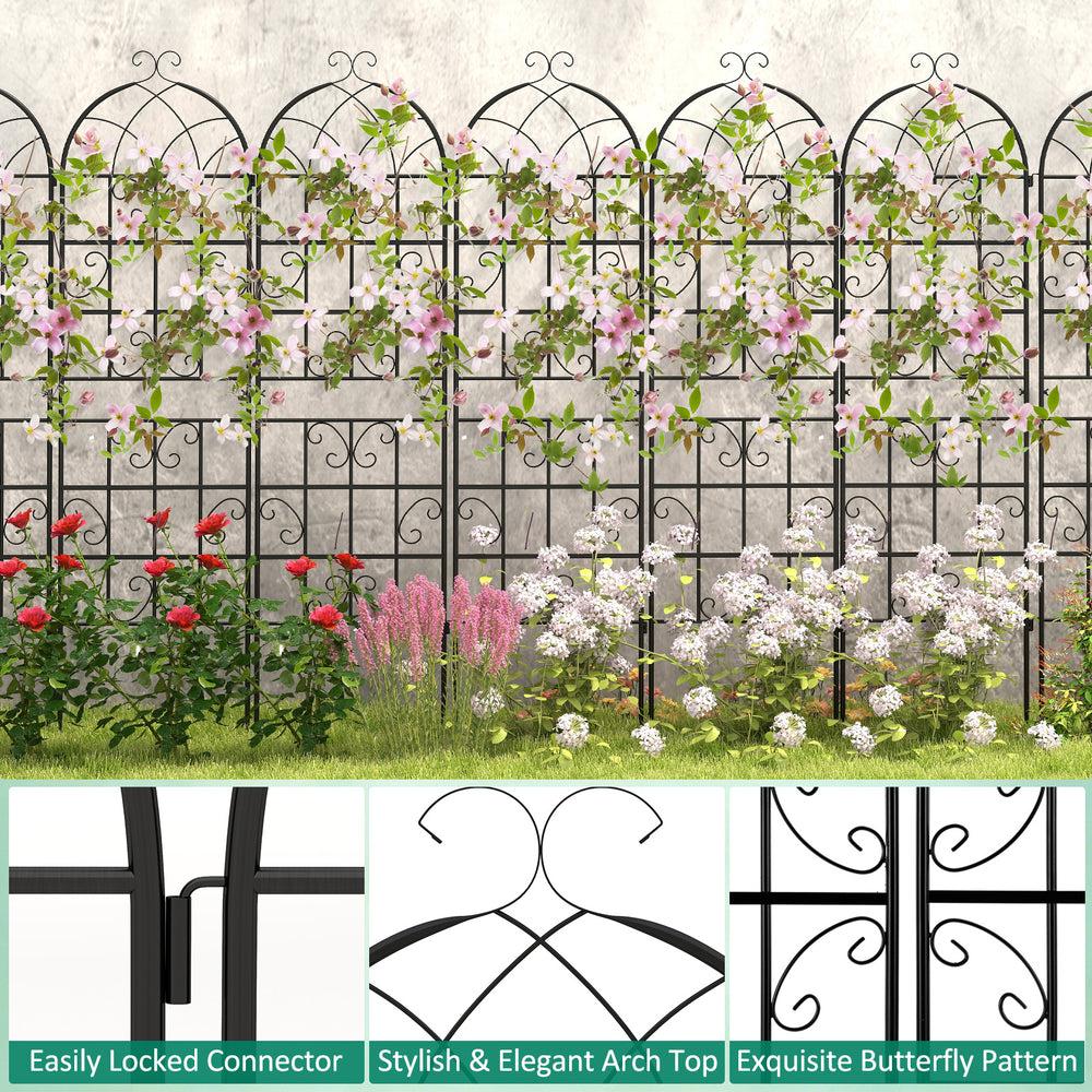 Metal garden trellis set of 2, 71 x 20 inches, with elegant arch top and butterfly pattern for climbing plants support.
