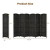 6-panel black folding room divider screen, 6.5 ft tall, made of durable poplar and handwoven fiber for versatile use.
