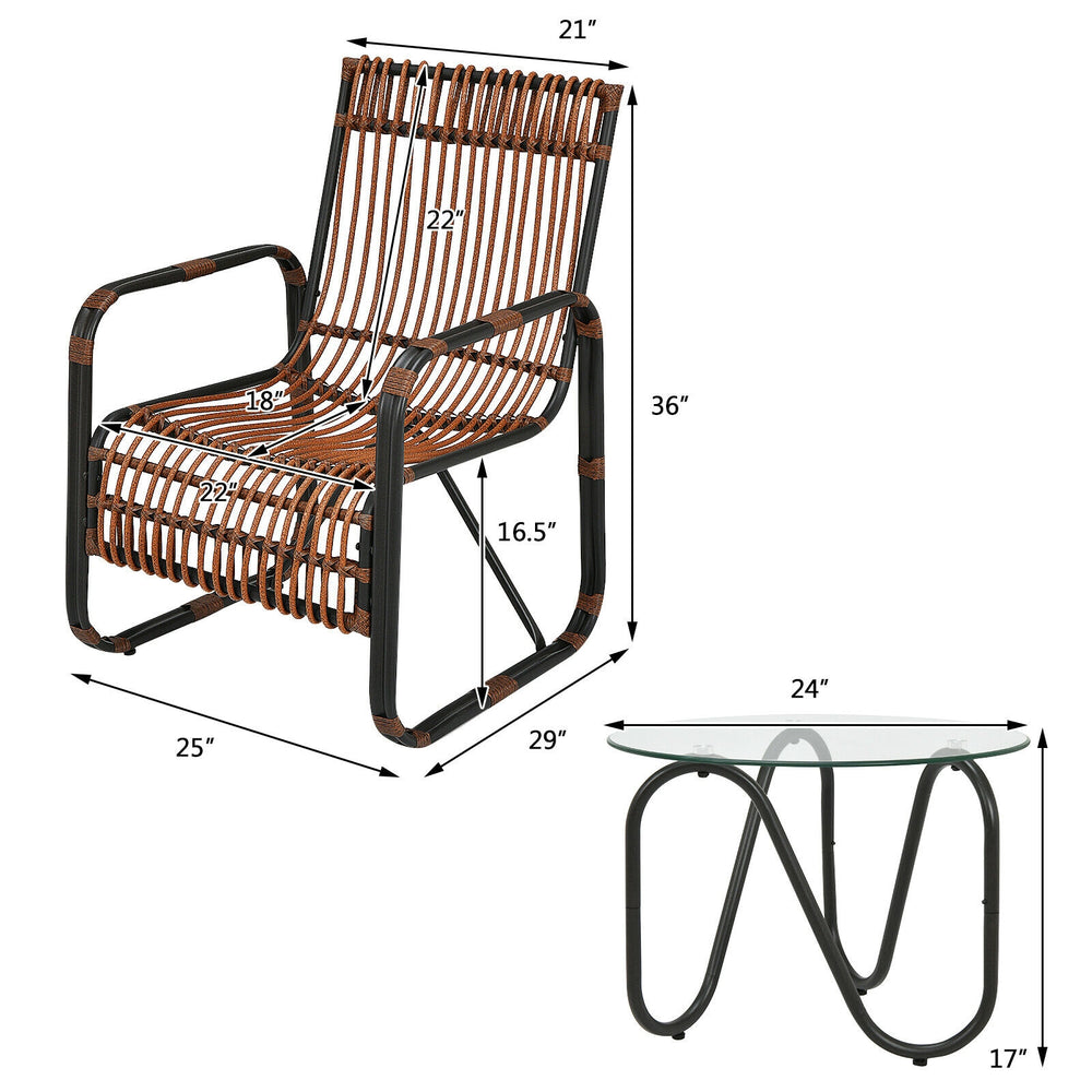 Single wicker chair from the 3-piece patio rattan furniture set with ergonomic design and durable PE rattan for outdoor.