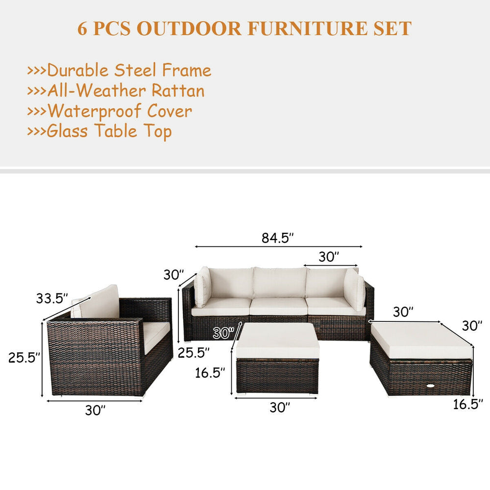 Costway Patio Rattan Furniture Set with Sectional Cushion 6 Piece New