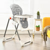 Folding baby high dining chair in gray with adjustable height, removable cushion, and 5-point safety belt for secure.