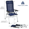 Adjustable blue patio dining chair with foldable design, aluminum frame, and 300lbs weight capacity for outdoor comfort.