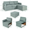 Convertible L-shaped sectional sofa in green with reversible chaise, featuring cushioned pillows and space-saving.