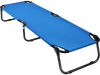 Portable folding camping cot in blue with sturdy iron frame, ideal for outdoor activities and easy storage.