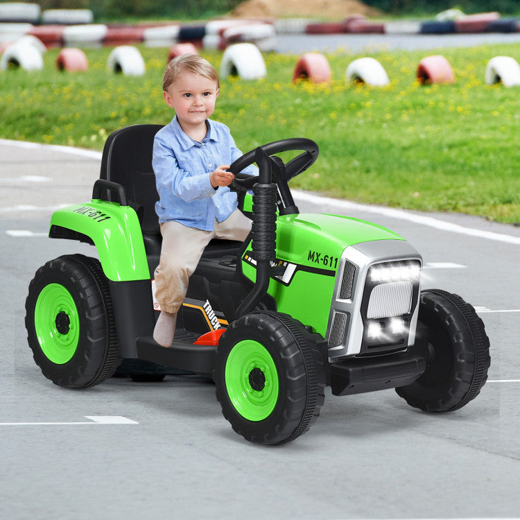Costway Ride On 12V Tractor with 3-Gear-Shift Ground Loader for Kids 3 Years and Up New
