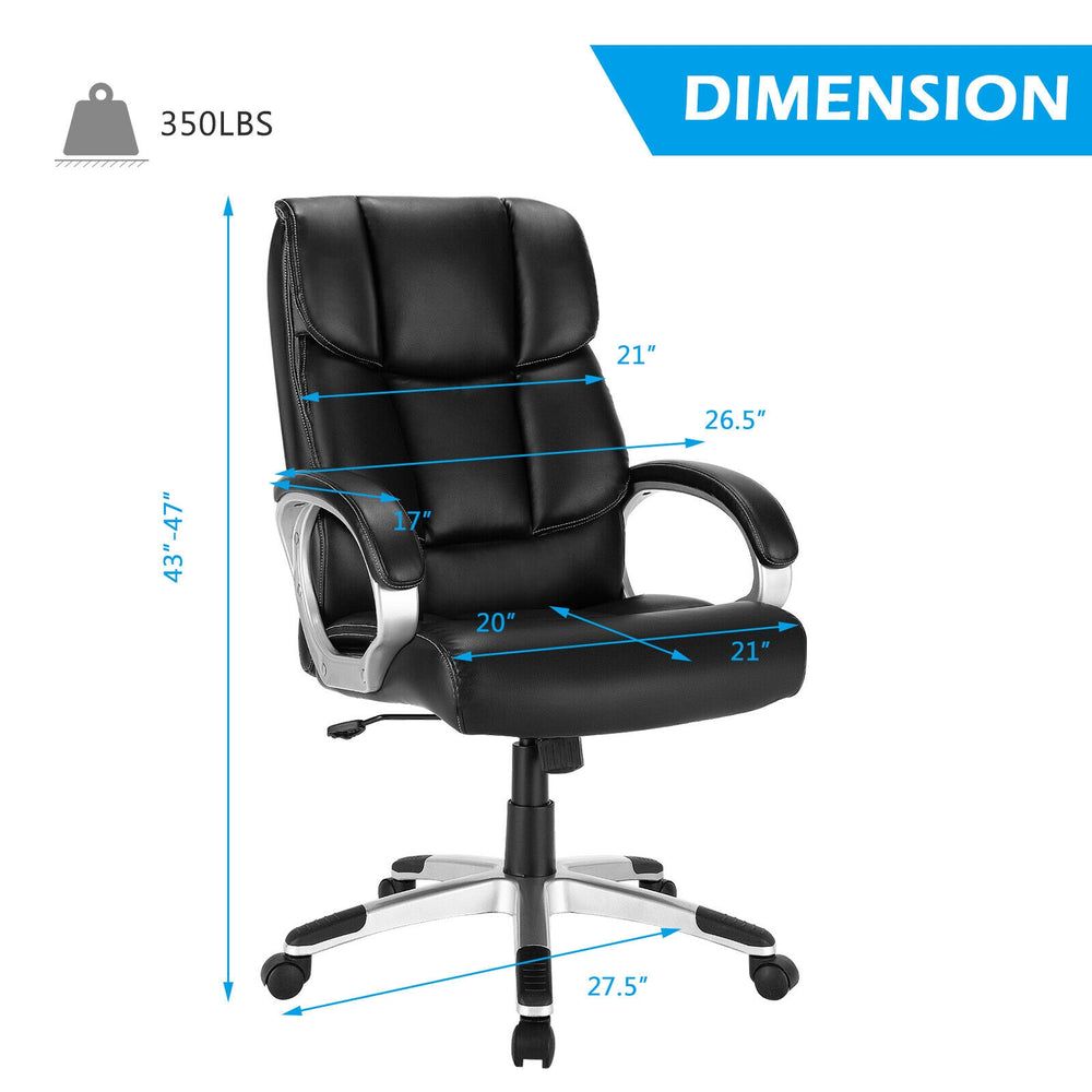 Big and tall adjustable high back leather executive chair with ergonomic design, 350lbs capacity, and height adjustment.