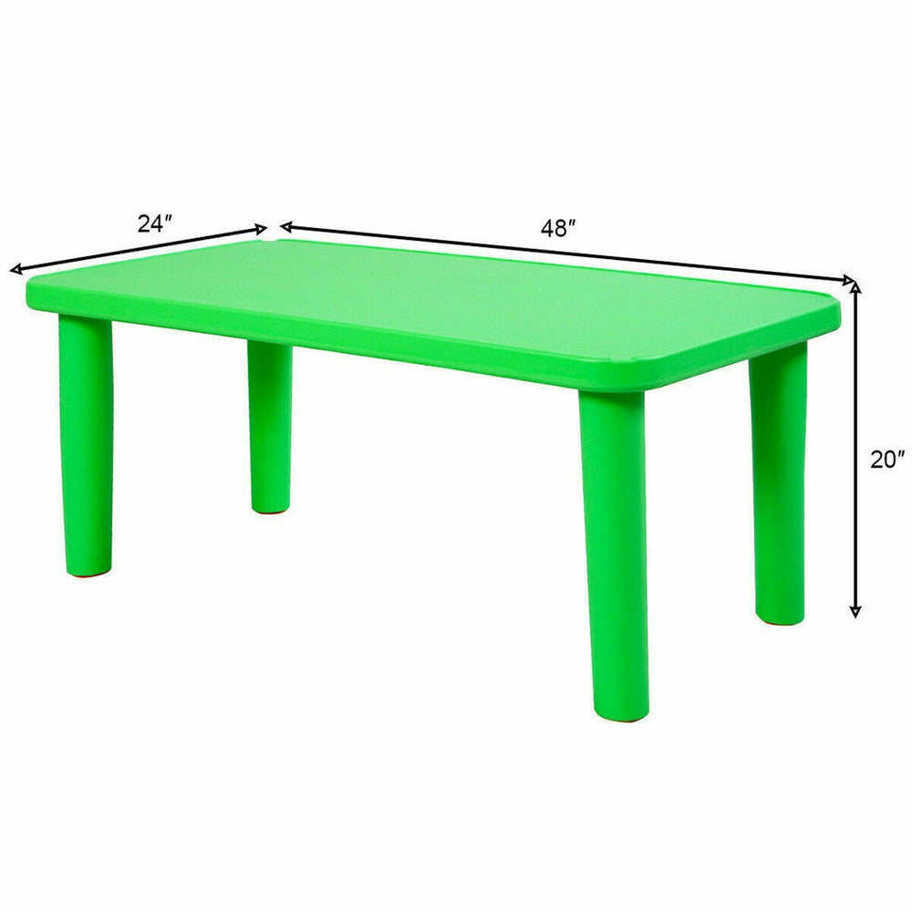 Bright green kids portable plastic activity table, 48" x 24" x 20", perfect for learning and play in playrooms or back.