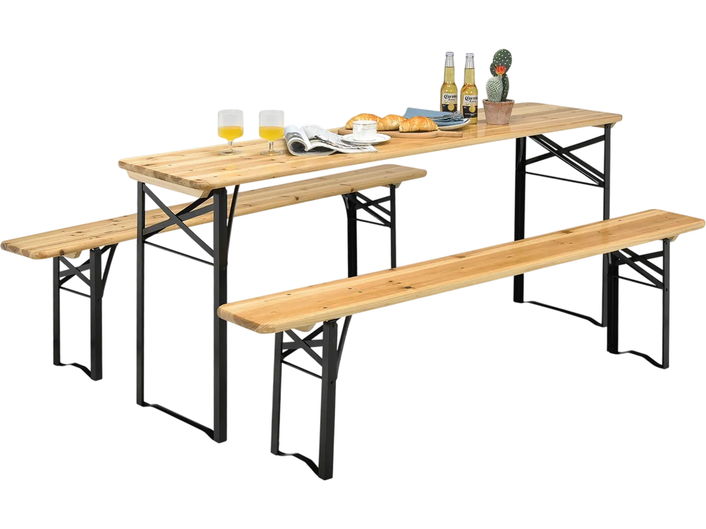3 Pieces Folding Wooden Picnic Table Bench Set