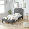 Linen twin upholstered platform bed with button-tufted headboard, featuring under-bed storage for a tidy room.