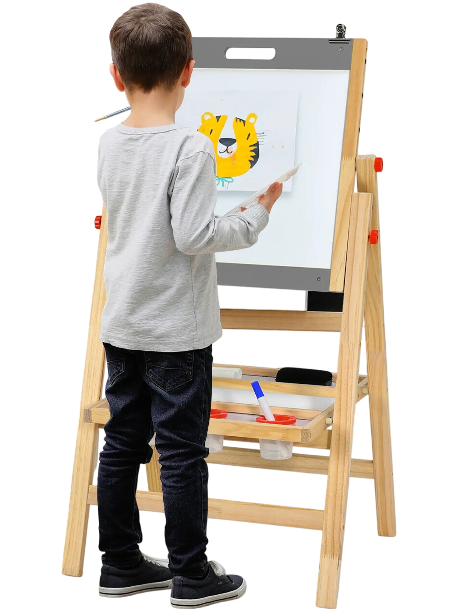 Costway Kids Art Easel Double Sided Chalkboard Whiteboard Gray 68109374 New