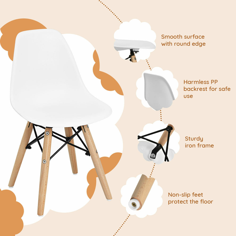 Children's DSW dining chair with white PP backrest and beech legs, ideal for nurseries and playrooms.