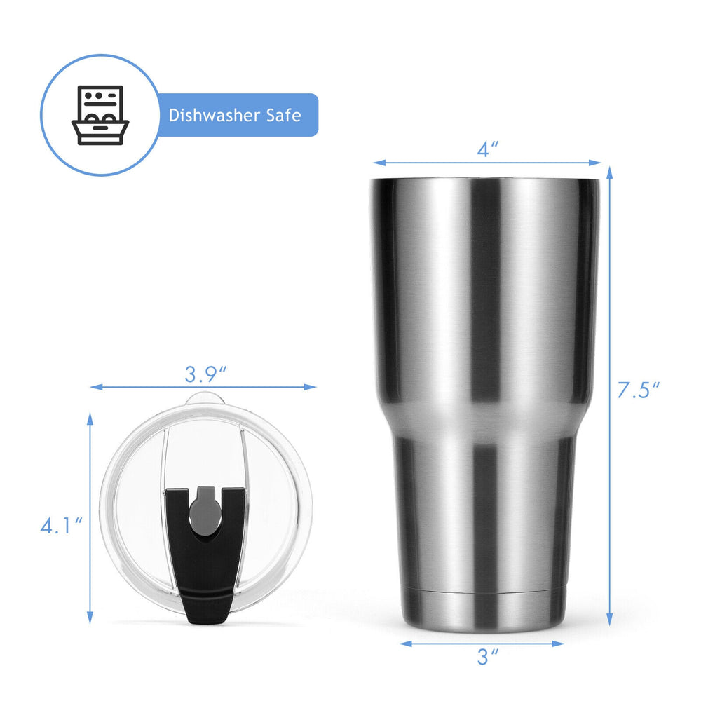 30oz stainless steel tumbler cup with lid, double wall vacuum insulated, dishwasher safe, ideal for hot and cold drinks.