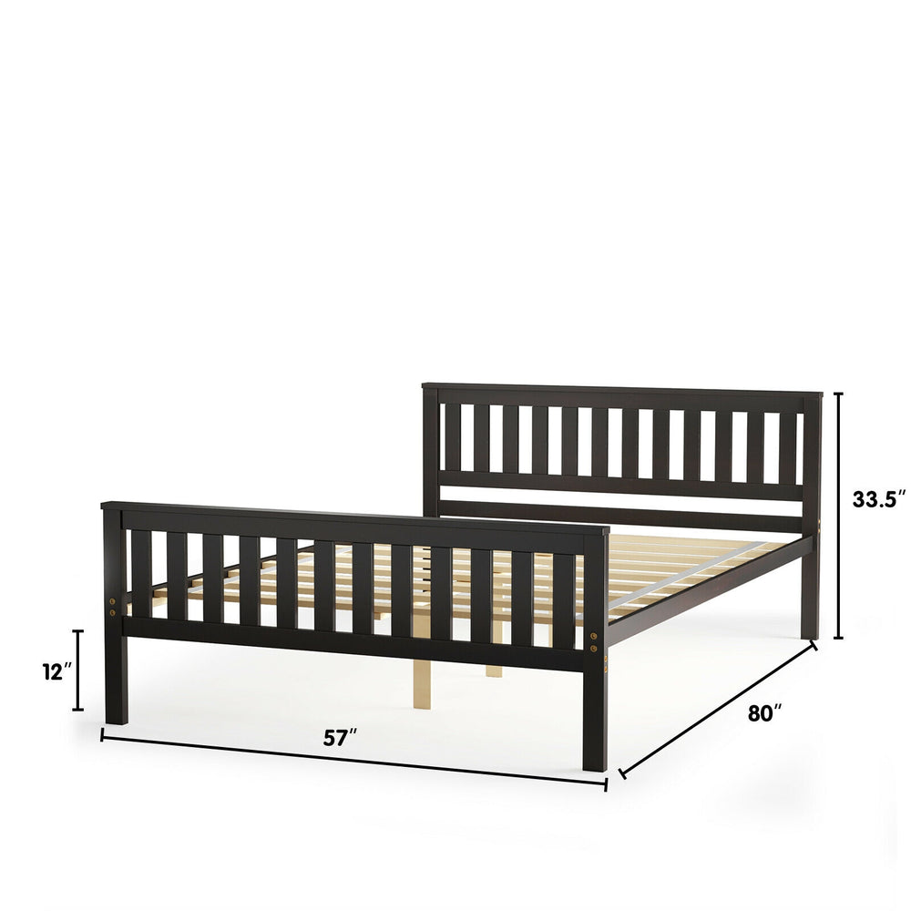Full size wood platform bed with headboard, solid wood frame, 12" under-bed storage, ideal for bedroom or apartment.