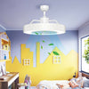 23-inch white ceiling fan with LED light and remote control, featuring a stylish hollowed-out starry lampshade for home.
