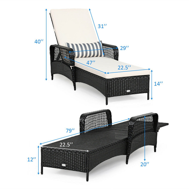 Costway Patio Furniture Wicker Chaise Lounge Chair with Adjustable Backrest and Cushion New