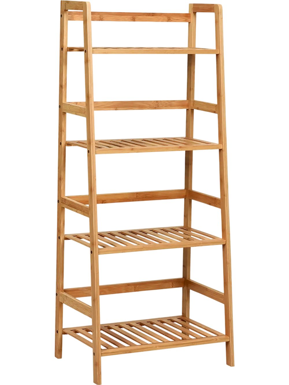 4-tier bamboo plant rack with guardrails, stable design, ideal for organizing items in living room or kitchen.
