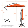 10 feet offset umbrella in orange with 8 ribs and cross base, ideal for adjustable shade in outdoor spaces.