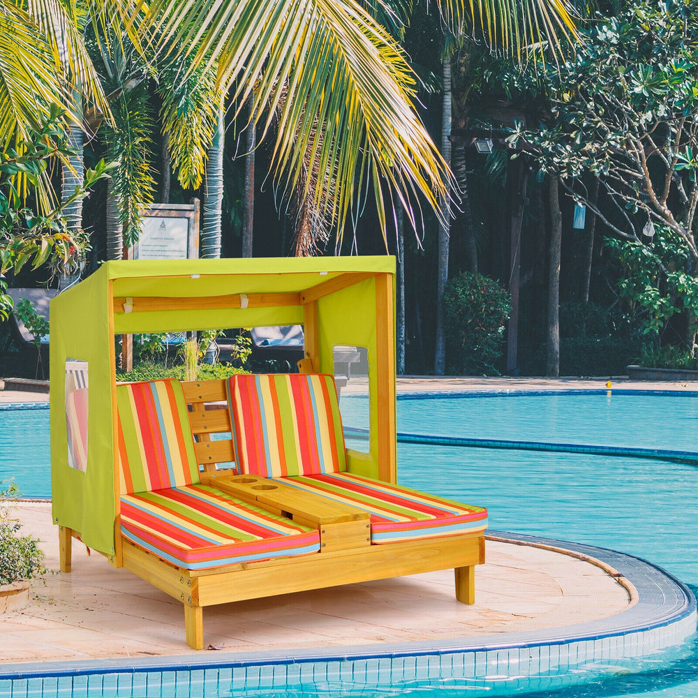 Kids Patio Lounge Chair with Cup Holders and Awning-Multicolor - Gallery View 1 of 10