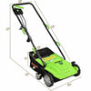 Electric scarifier with collection bag, 12 Amp motor, 3-position depth adjustment, and lightweight design for easy use.