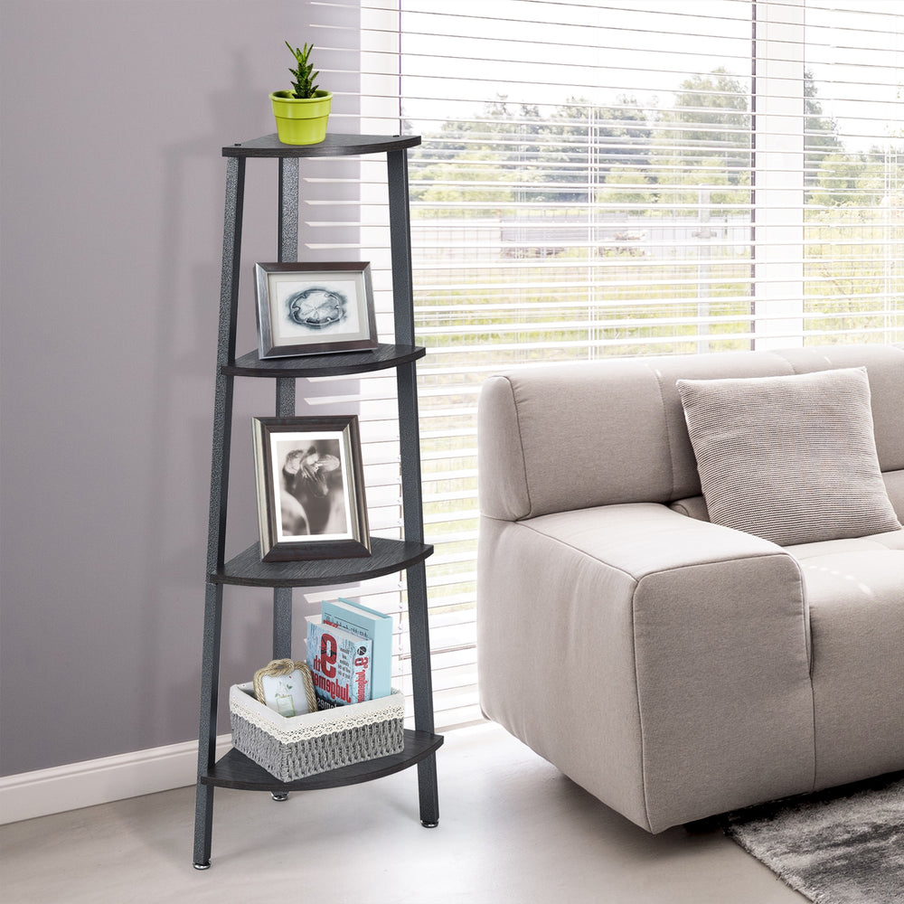 4-Tier Corner Shelf Metal Storage Rack Domestic Bookcase-Silver - Gallery View 1 of 12