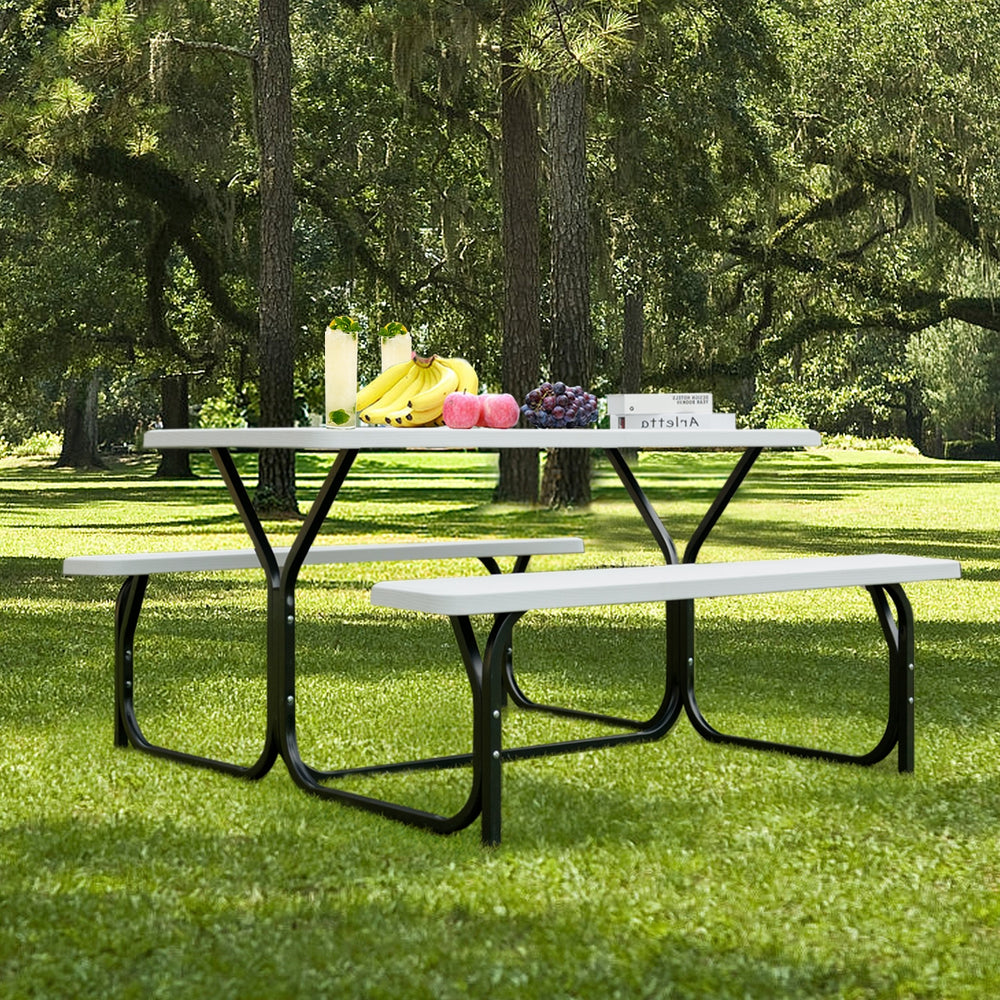 Picnic Table Bench Set for Outdoor Camping -White - Gallery View 1 of 10