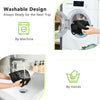 Drawstring backpack in black with zippered pockets, machine washable, ideal for gym, shopping, and travel convenience.