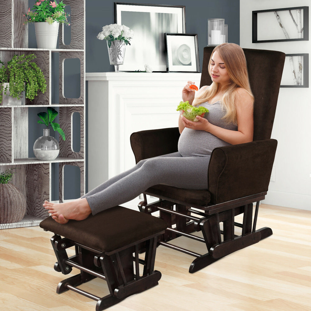 Baby Nursery Relax Rocker Rocking Chair Glider and Ottoman Cushion Set-Brown - Gallery View 1 of 14