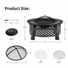 Outdoor fire pit with BBQ grill, 32-inch steel frame, high-temp finish, suitable for backyard and patio use.