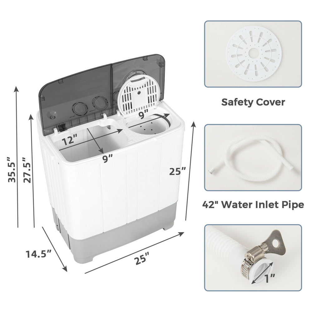 Portable 2-in-1 washing machine with 22lbs capacity, adjustable timer, and compact design for small spaces.