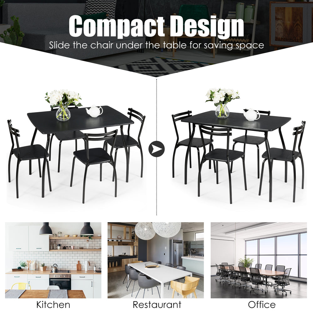 5-piece dining table set featuring a sturdy steel frame, minimalist design, ideal for kitchens and restaurants.
