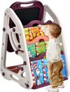 Kids 3-in-1 art easel featuring a double-sided whiteboard and chalkboard with colorful storage for creative play.