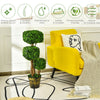 Artificial 36-inch boxwood topiary tree with three trunks and green foliage in a golden planter for indoor and outdoor.