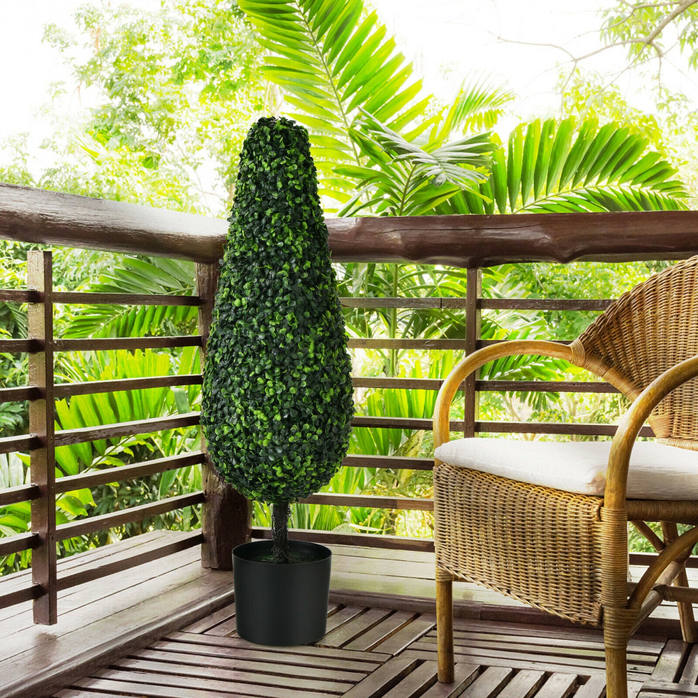 Lifelike 3-foot artificial tower topiary tree with UV-resistant leaves, perfect for indoor or outdoor decor.