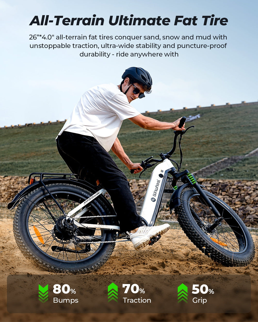 All-terrain 26 x 4.0 fat tire performance graphic