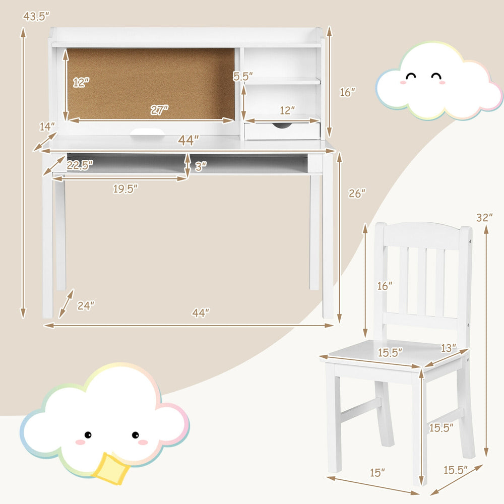 Costway Kids Desk and Chair Set Writing Desk with Hutch and Bookshelves New