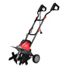 14-inch corded electric tiller with 10-amp motor, four blades, and ergonomic handle for small to medium gardens.