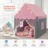 Kids playhouse tent in pink with star lights, breathable fabric, and non-slip mat, perfect for indoor and outdoor fun.