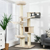 Multi-level 77.5-inch cat tree in cream white with sisal posts, plush pads, and a cozy condo for feline fun.