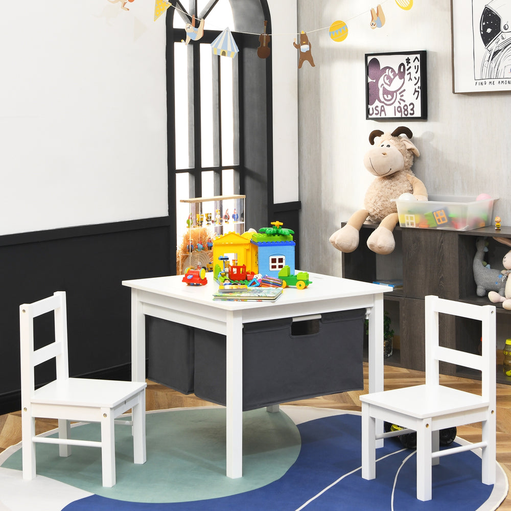 2-in-1 Kids Activity Table and 2 Chairs Set with Storage Building Block Table-White - Gallery View 1 of 13