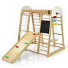 Wooden 8-in-1 indoor playground climbing gym with slide, swing, and climbing features for children’s active play.