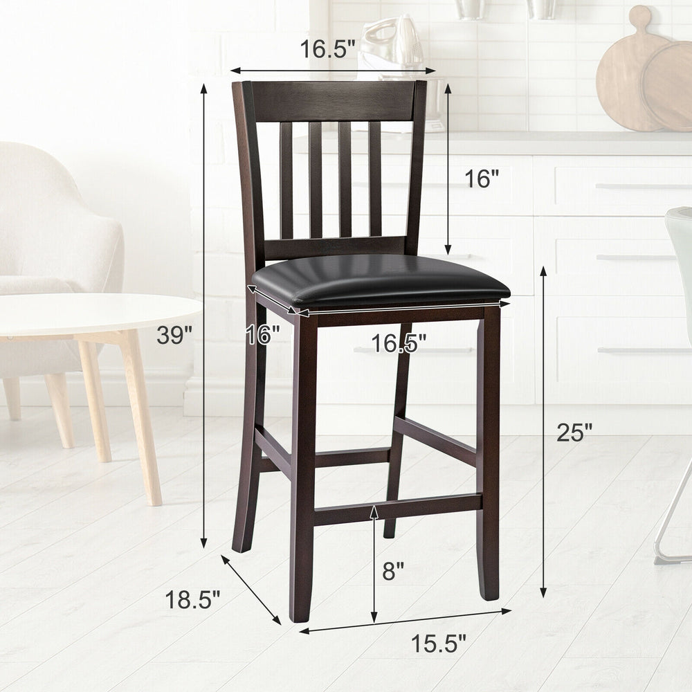 25-inch bar stool set with rubber wood legs, ergonomic backrest, and cushioned PU leather seat for stylish comfort.