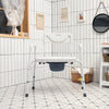 Portable 3-in-1 bedside commode with adjustable height, removable backrest, and sturdy iron frame for bathroom use.
